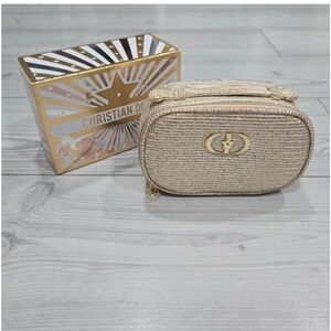NIB Christian Dior Gold Textured Cosmetic Make Up Bag